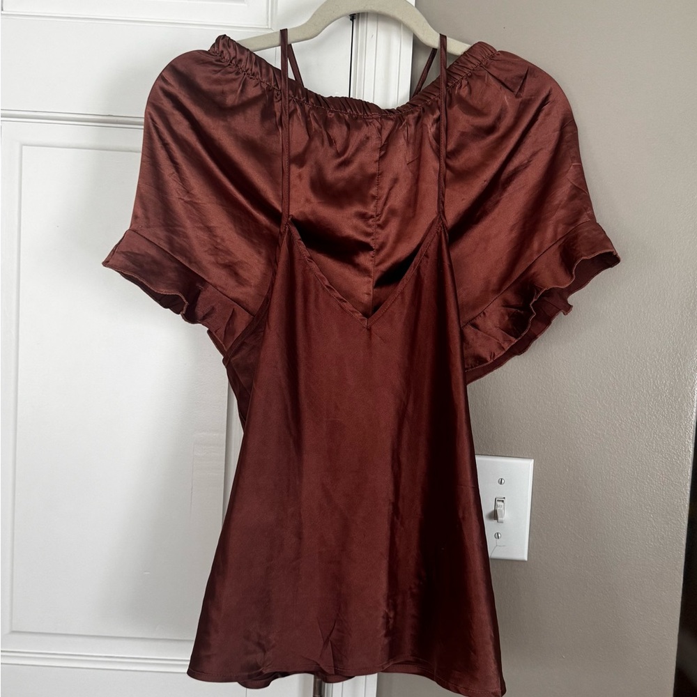 Elegant Brown Satin Women's Top